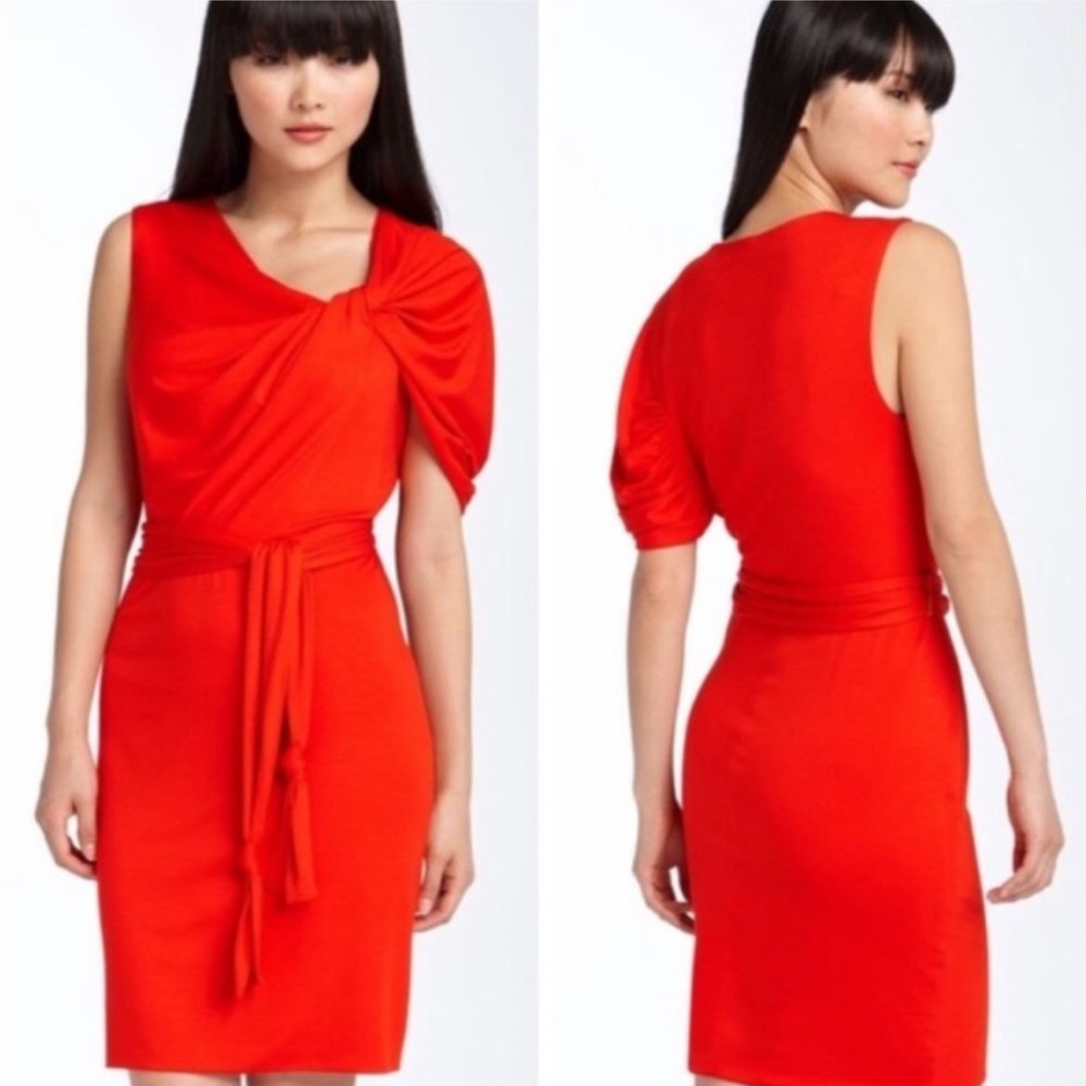 NWOT Trina Turk Raven red one-shoulder twist jersey dress, size 8